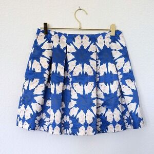 Alice + Olivia Conner Crane Bird Print Mini Skirt Womens 8 Blue White Pleated